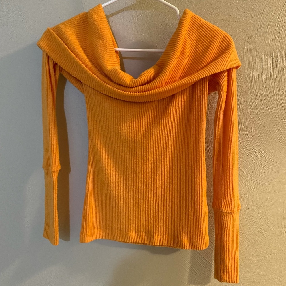 Orange Free People Long Sleeve Off the Shoulder Shirt